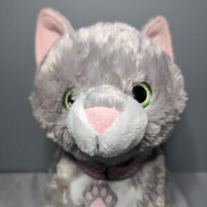 RBI Ron Banafato Inc Grey Cat Kitten Green Eyes Collar Soft Plush Stuffed Animal